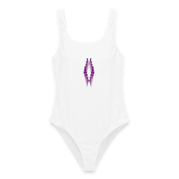 Geometrische Violettspitzen Silhouette - Frauen Badeanzug - Weiß - Vorne - AI Model Female 172 dark (172cm)