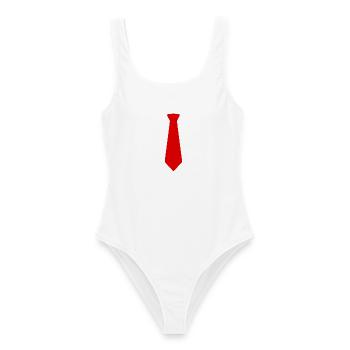 Rote Krawatte - Frauen Badeanzug - Weiß - Vorne - AI Model Female 172 dark (172cm)