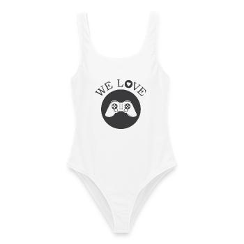 we love gaming Gamer Symbol Illustration Logo icon - Frauen Badeanzug - Weiß - Vorne - AI Model Female 172 dark (172cm)