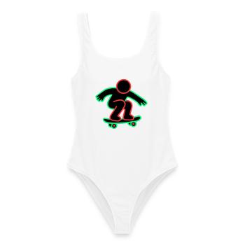Dessin au trait de skateboarder néon - Maillot de bain femme - blanc - Devant - AI Model Female 172 dark (172cm)
