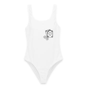 Spielkarten Würfel Glück minimalistisch - Frauen Badeanzug - Weiß - Vorne - AI Model Female 172 dark (172cm)