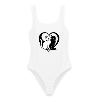 ❤ 🐱 Gatti Innamorati – Amore felino con cuore 2 - Frauen Badeanzug - Weiß - Vorne - AI Model Female 172 dark (172cm)