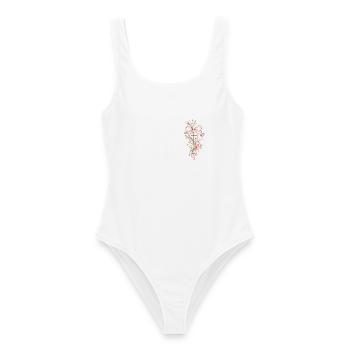 Blütenkreuz mit Rosa Band - Frauen Badeanzug - Weiß - Vorne - AI Model Female 172 dark (172cm)