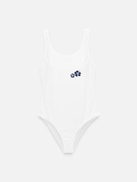 Blauer Hibiskus - Frauen Badeanzug - Weiß