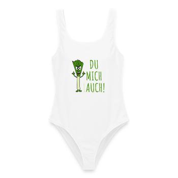 Lauch mit Spruch Du mich lauch in grün - Frauen Badeanzug - Weiß - Vorne - AI Model Female 172 dark (172cm)