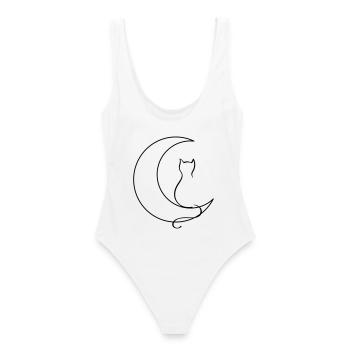 Moon Cat - Frauen Badeanzug - Weiß - Hinten - AI Model Female 172 dark (172cm)