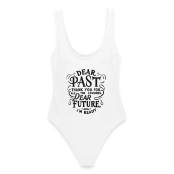 dear past thank for the lessons dear future - Frauen Badeanzug - Weiß - Hinten - AI Model Female 172 dark (172cm)