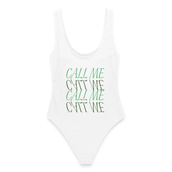 Call Me Neon Typography Statement - Frauen Badeanzug - Weiß - Hinten - AI Model Female 172 dark (172cm)