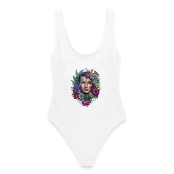 Gesicht der Vielfalt Blumen - Frauen Badeanzug - Weiß - Hinten - AI Model Female 172 dark (172cm)