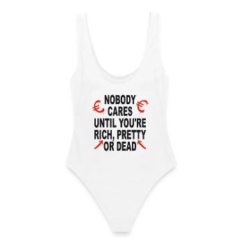 Rich Pretty Or Dead - Dark Humor - Meme - Frauen Badeanzug - Weiß - Hinten - AI Model Female 172 dark (172cm)