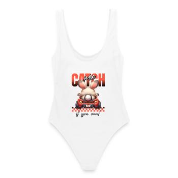 Bunny dans la voiture de course, attrape-moi - Maillot de bain femme - blanc - Dos - AI Model Female 172 dark (172cm)