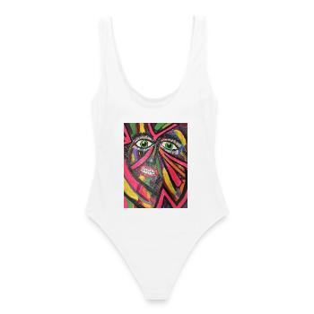 Mosaïque de portraits lumineux - Maillot de bain femme - blanc - Dos - AI Model Female 172 dark (172cm)