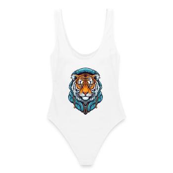 Tigre stylisé avec motif de sweat à capuche - Maillot de bain femme - blanc - Dos - AI Model Female 172 dark (172cm)