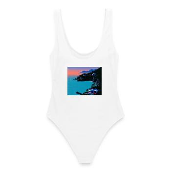90s in amerika - Frauen Badeanzug - Weiß - Hinten - AI Model Female 172 dark (172cm)