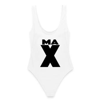 Max X – Minimal Name Design - Frauen Badeanzug - Weiß - Hinten - AI Model Female 172 dark (172cm)