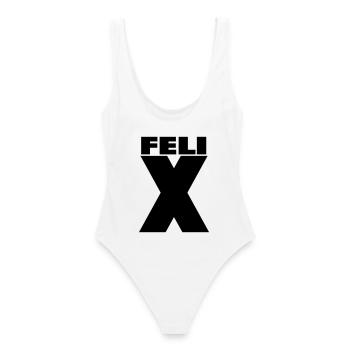 Felix X – Minimal Name Design - Frauen Badeanzug - Weiß - Hinten - AI Model Female 172 dark (172cm)
