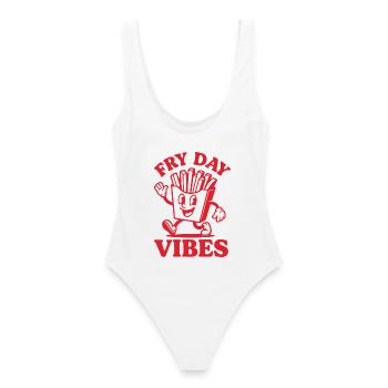 Fry Day Vibes – Lustiger Pommes Spruch - Frauen Badeanzug - Weiß - Hinten - AI Model Female 172 dark (172cm)