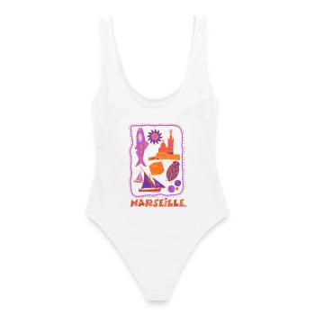 Marseille rétro - voyage et méditerranée - Maillot de bain femme - blanc - Dos - AI Model Female 172 dark (172cm)