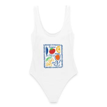 Design estival dynamique aux motifs fruités - Maillot de bain femme - blanc - Dos - AI Model Female 172 dark (172cm)