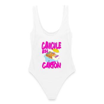 Canicule en Carton , été méditerranéen - Maillot de bain femme - blanc - Dos - AI Model Female 172 dark (172cm)