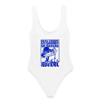 Mascotte rétro méditerranéenne bandol bateau - Maillot de bain femme - blanc - Dos - AI Model Female 172 dark (172cm)