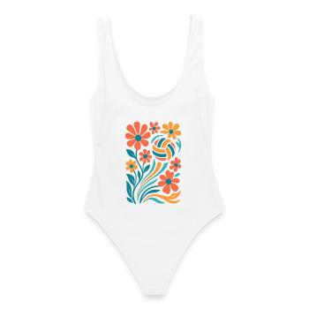 Abstrakte Blumen mit Volleyball - Frauen Badeanzug - Weiß - Hinten - AI Model Female 172 dark (172cm)
