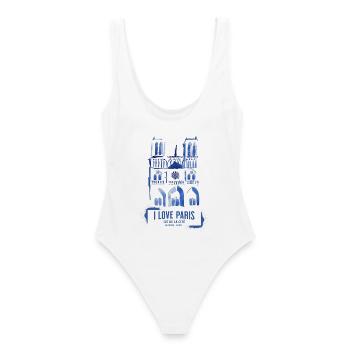 Cathédrale Notre-Dame en Aquatint Bleue - Maillot de bain femme - blanc - Dos - AI Model Female 172 dark (172cm)