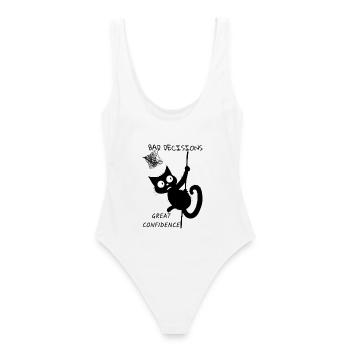 Chat noir drôle grimpe à la corde - Maillot de bain femme - blanc - Dos - AI Model Female 172 dark (172cm)