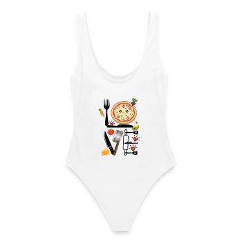 Plaisir de cuisine de pizzas de Kawaii, amour - Maillot de bain femme - blanc - Dos - AI Model Female 172 dark (172cm)