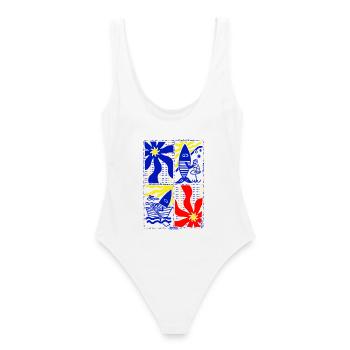 Quadre Provence Méditerranée pop art coloré - Maillot de bain femme - blanc - Dos - AI Model Female 172 dark (172cm)