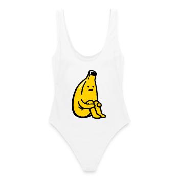 Bananenliebhaber Humorfrucht - Frauen Badeanzug - Weiß - Hinten - AI Model Female 172 dark (172cm)