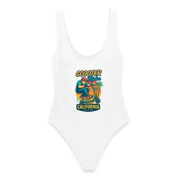  Backprint: Freestyle-Scooter Tretroller - Frauen Badeanzug - Weiß - Hinten - AI Model Female 172 dark (172cm)