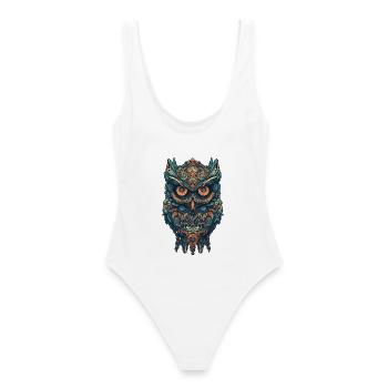 Mythische Boho Eule mit surrealen Mustern - Frauen Badeanzug - Weiß - Hinten - AI Model Female 172 dark (172cm)