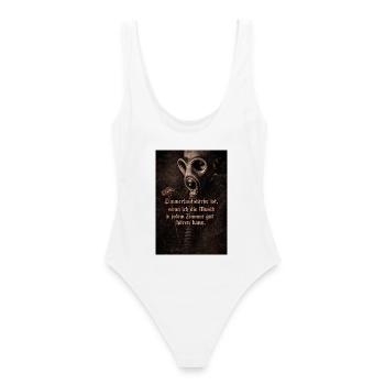 Gasmaske und Blume mit Spruch - Frauen Badeanzug - Weiß - Hinten - AI Model Female 172 dark (172cm)