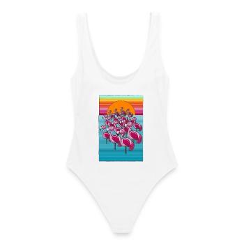 Flamingosssss - Frauen Badeanzug - Weiß - Hinten - AI Model Female 172 dark (172cm)