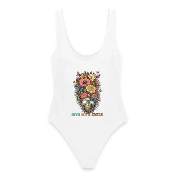 Crâne et fleurs - donne-moi un sourire - Maillot de bain femme - blanc - Dos - AI Model Female 172 dark (172cm)
