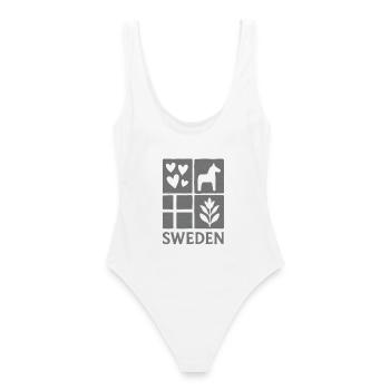 Logo carré Suède, feuille de cheval de cœur - Maillot de bain femme - blanc - Dos - AI Model Female 172 dark (172cm)