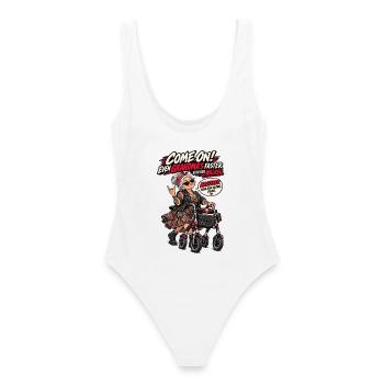 Biker-Oma ist schneller - Frauen Badeanzug - Weiß - Hinten - AI Model Female 172 dark (172cm)