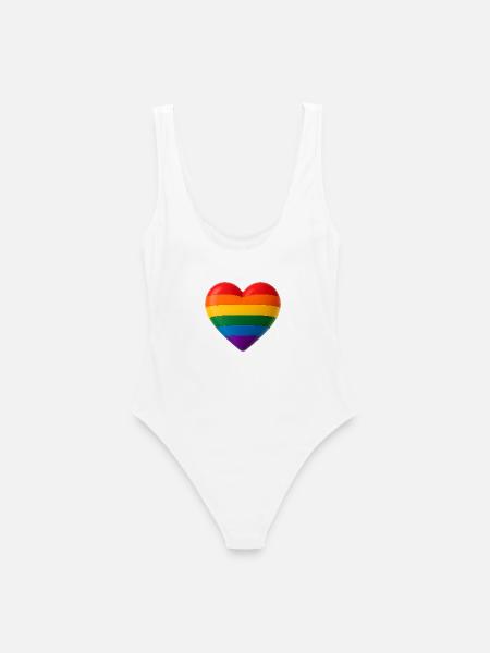 Herz in Regenbogenfarben für Vielfalt 3D Look - Frauen Badeanzug - Weiß