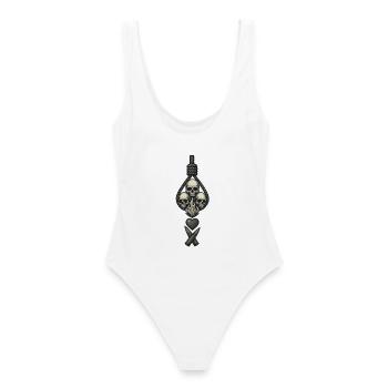 Collection Avi – Crânes et flammes - Maillot de bain femme - blanc - Dos - AI Model Female 172 dark (172cm)