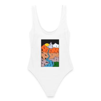 Mountain River Sunset Panorama - Women's Swimsuit - white - Back - AI Model Female 172 dark (172cm)