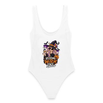 ⚪ Resting Witch Face – Hexe - Frauen Badeanzug - Weiß - Hinten - AI Model Female 172 dark (172cm)