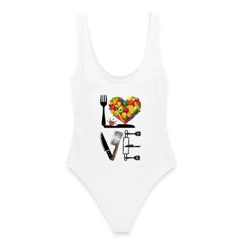Fruit Heart: Kitchen Love in Farbe - Frauen Badeanzug - Weiß - Hinten - AI Model Female 172 dark (172cm)