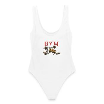 T-Rex Bankdrücken Gym Dinosaurier Humor - Frauen Badeanzug - Weiß - Hinten - AI Model Female 172 dark (172cm)