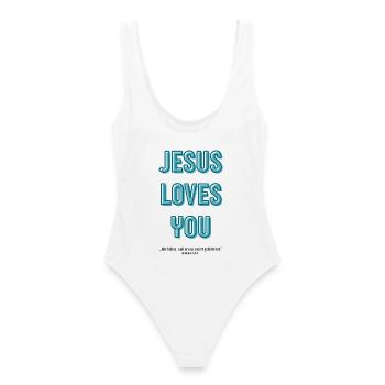 Jésus t’aime en script 3D - Maillot de bain femme - blanc - Dos - AI Model Female 172 dark (172cm)
