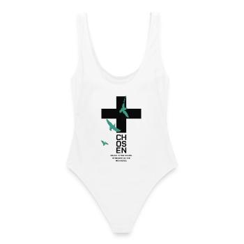 CHOSEN Kreuz Tauben Design Peace Chaos - Frauen Badeanzug - Weiß - Hinten - AI Model Female 172 dark (172cm)