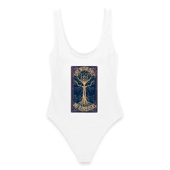 Mystic Willow Wish Tarot T-Shirt - Dark Aesthetic  - Frauen Badeanzug - Weiß - Hinten - AI Model Female 172 dark (172cm)