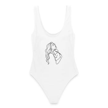 Mama & Baby Line Art - Frauen Badeanzug - Weiß - Hinten - AI Model Female 172 dark (172cm)