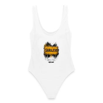 Panneau de rue vintage de Sarajevo - Maillot de bain femme - blanc - Dos - AI Model Female 172 dark (172cm)