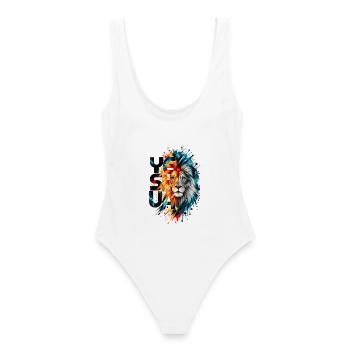 YESHUA – Löwe von Juda | Christliches Design  - Frauen Badeanzug - Weiß - Hinten - AI Model Female 172 dark (172cm)